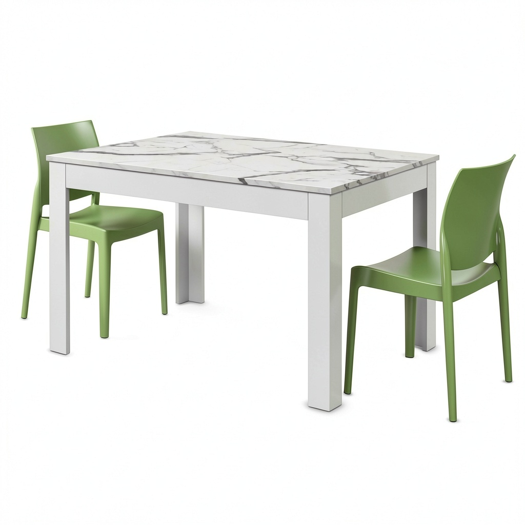 Tavolo Estensibile Diego in Laminato Effetto Marmo Opaco, 140x90x77 cm, Fatto in Italia per Cucina e Sala da Pranzo