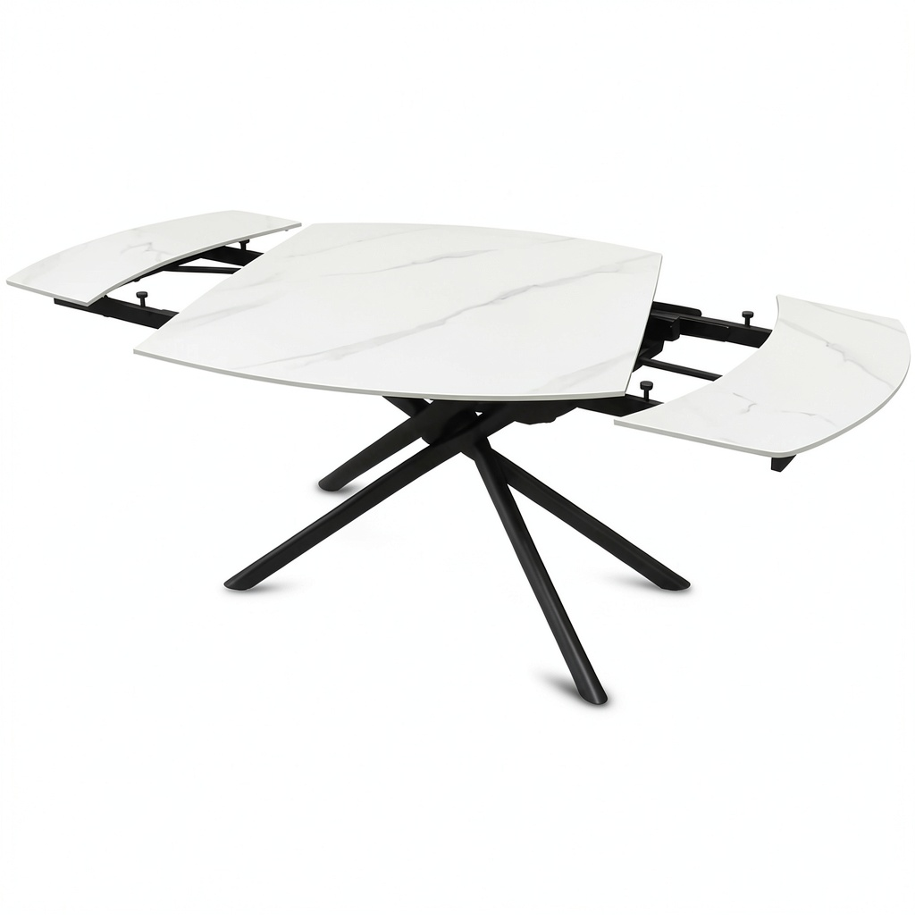 Tavolo allungabile Achille in ceramica bianca e metallo nero, 120x88x76 cm