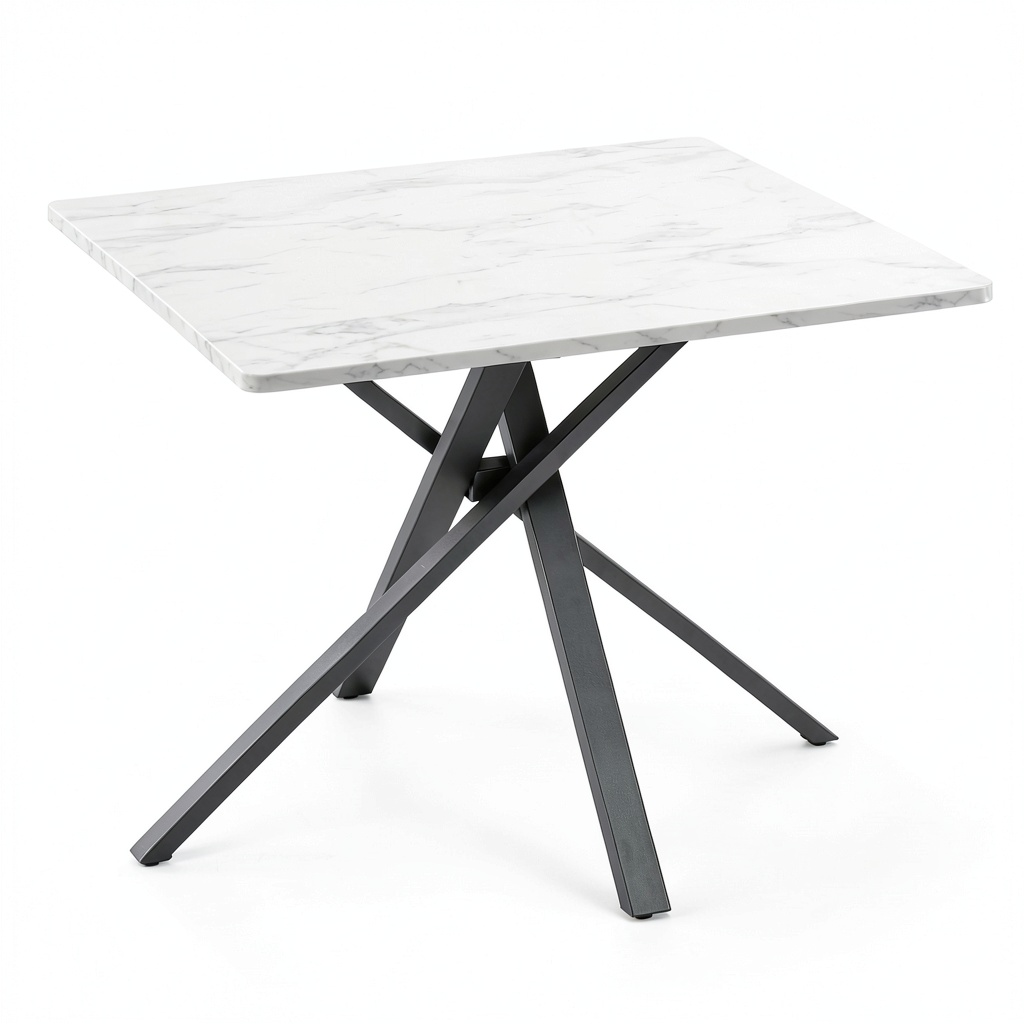 Tavolo da Pranzo Quadrato 90x90 cm Stile Moderno con Top Effetto Marmo Bianco e Gambe a X - Modello Carlo