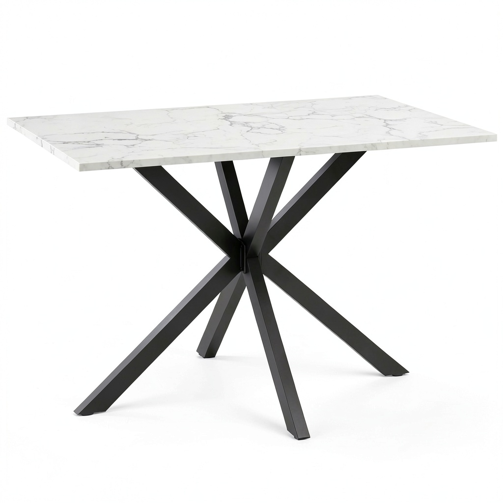 IDMarket - Tavolo da Pranzo ALASKA per 4 Persone con Effetto Marmo Bianco e Gambe in Metallo a Ragnatela 110 cm