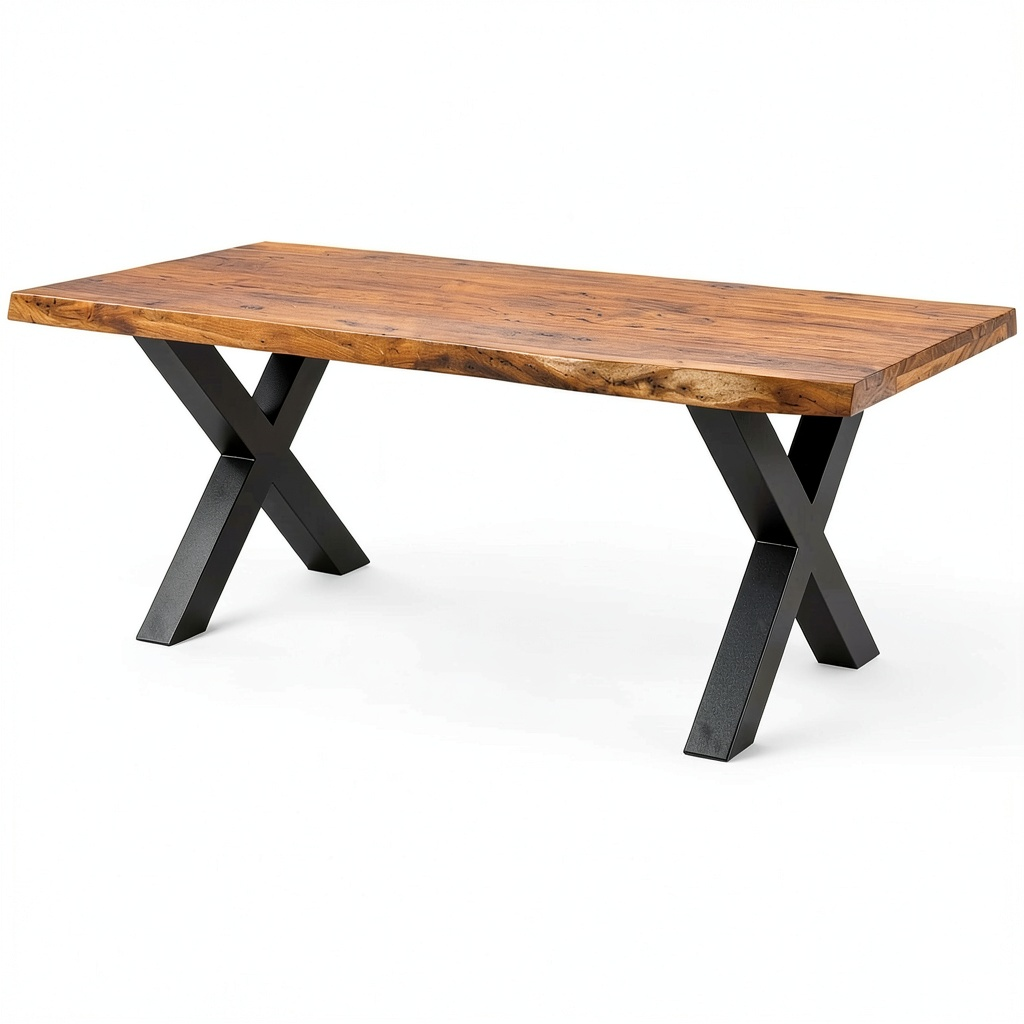 Tavolo da pranzo in Sheesham con gambe a X in ferro, 220x100 cm
