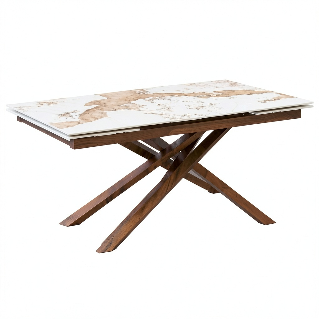 Tavolo Da Pranzo Allungabile in Gres Effetto Marmo con Gambe in Bronzo 160-240x90x75 cm