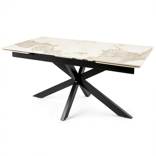 Tavolo allungabile in ceramica 160-240 cm con gambe in acciaio Calacatta Brown