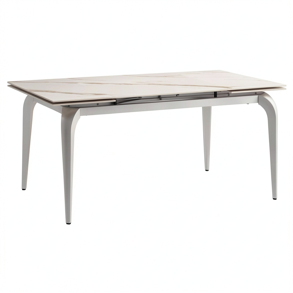 Tavolo da Pranzo Allungabile Diletta in Ceramica Marmo Bianco con Base in Metallo