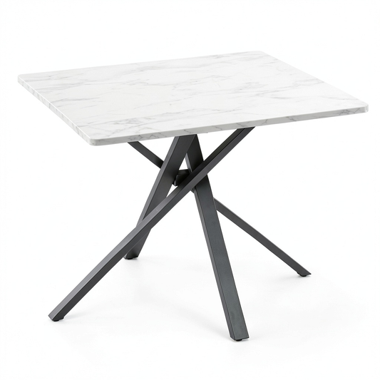 Tavolo da Pranzo Quadrato 90x90 cm Stile Moderno con Top Effetto Marmo Bianco e Gambe a X - Modello Carlo