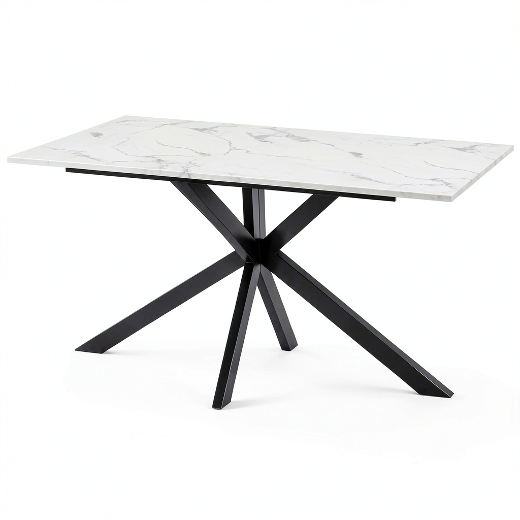 Tavolo da Pranzo per 8 Persone ALASKA con Superficie Effetto Marmo e Gambe in Metallo 160 cm