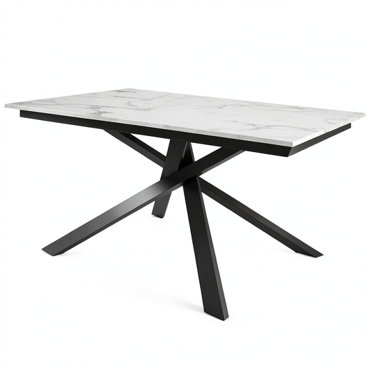 Tavolo in legno VOLPAIA, marmo statuario e metallo nero
