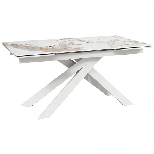 Tavolo Allungabile Emanuele in Ceramica Calacatta Oro con Gambe Bianche