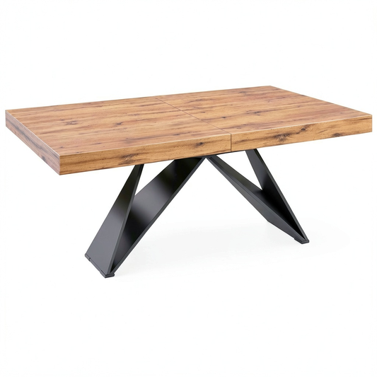 Tavolo Estensibile Kira con Gambe Incrociate Nere, Legno Rustico, 180x90x77 cm, Fabbricato in Italia