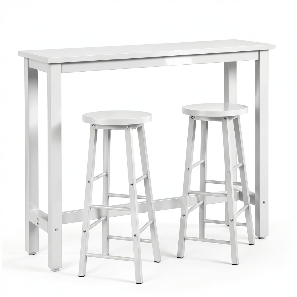 Set Tavolo Alto e Sgabelli WOLTU, Design Industriale per Cucina e Sala, Struttura in Metallo, Colore Bianco