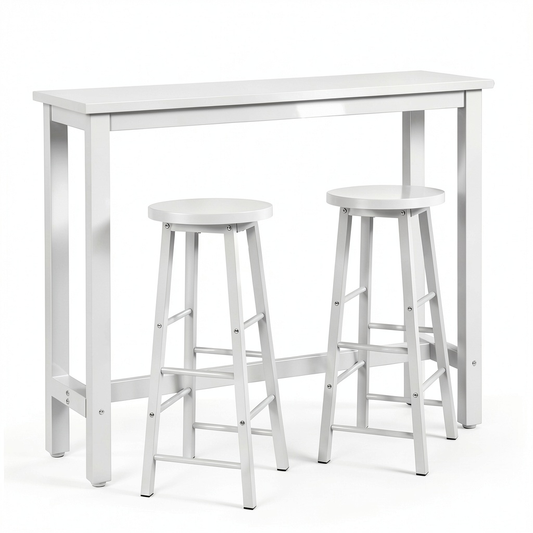 Set Tavolo Alto e Sgabelli WOLTU, Design Industriale per Cucina e Sala, Struttura in Metallo, Colore Bianco