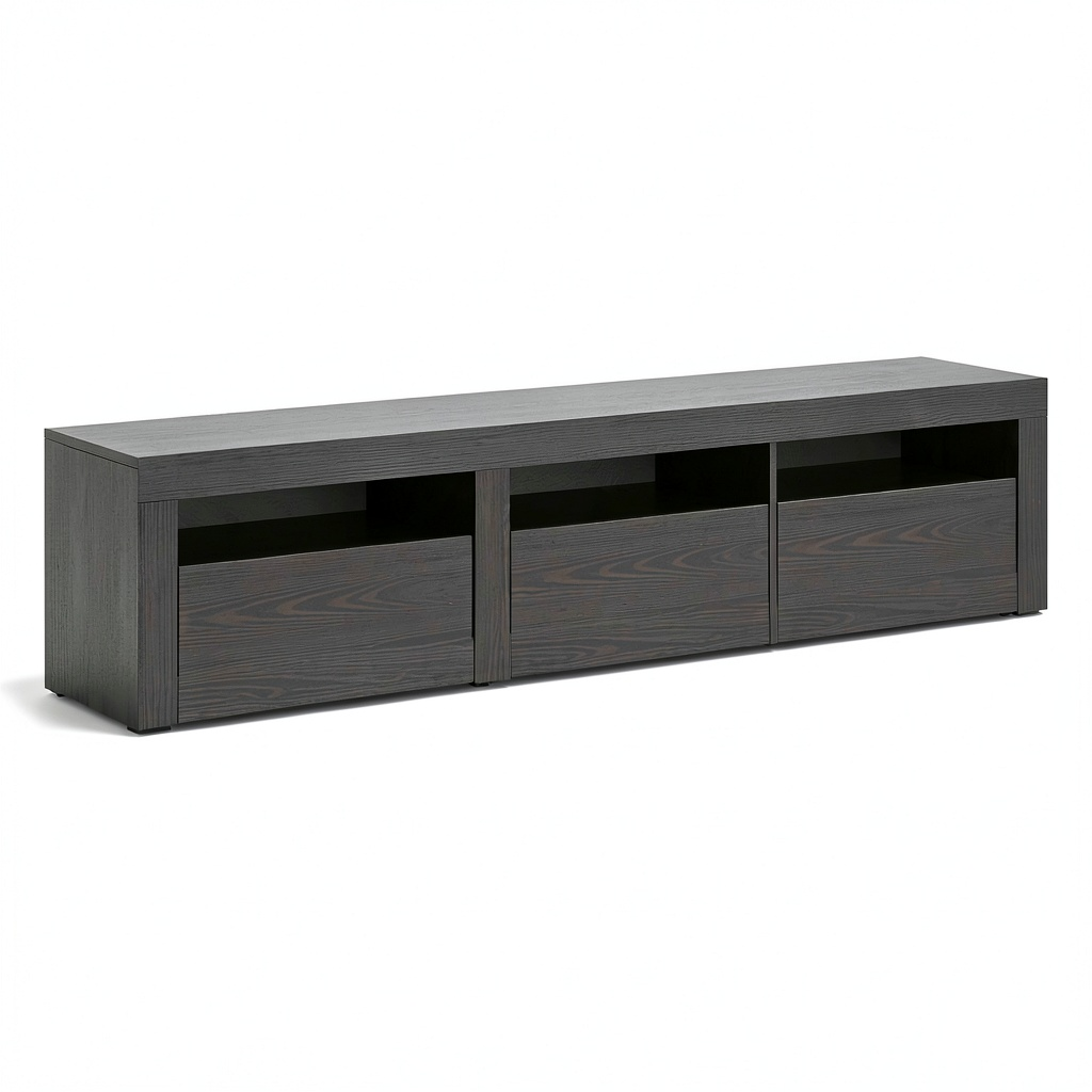 Mobile TV moderno in rovere nero, set di 2, 180x35x40 cm, per soggiorno e camera