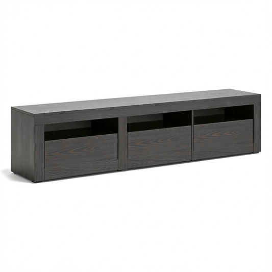 Mobile TV moderno in rovere nero, set di 2, 180x35x40 cm, per soggiorno e camera