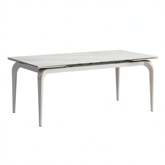 Tavolo da Pranzo Allungabile in Ceramica Marmo Bianco con Base in Metallo