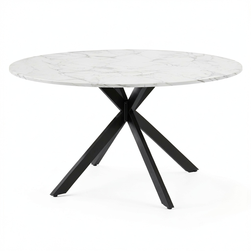 Tavolo da pranzo estensibile ALASKA, 4-8 posti, gamba in metallo nero, piano effetto marmo, 110-150 cm