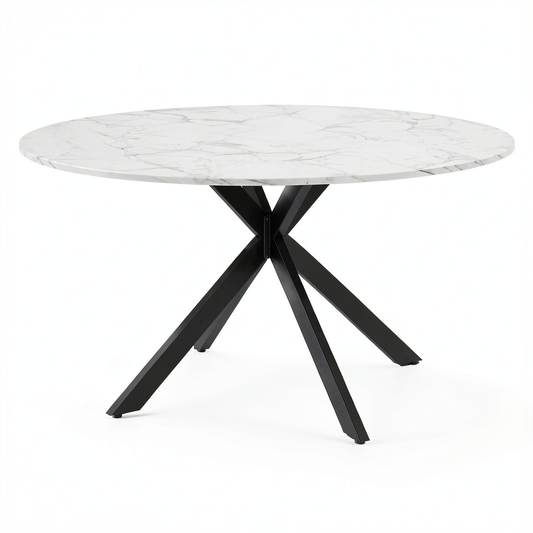 Tavolo da pranzo estensibile ALASKA, 4-8 posti, gamba in metallo nero, piano effetto marmo, 110-150 cm
