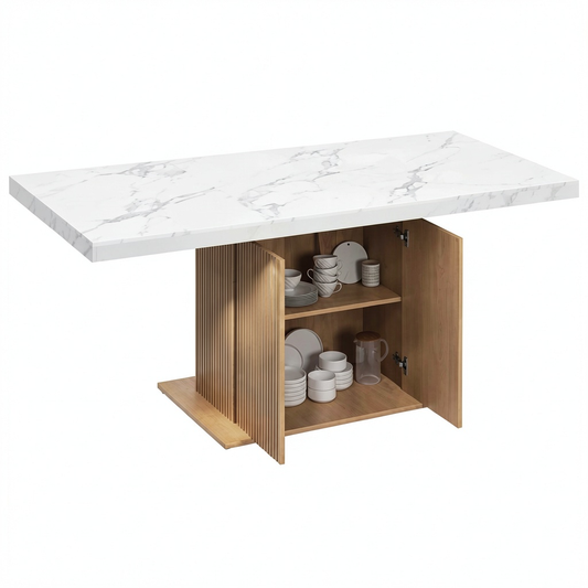 Tavolo da pranzo allungabile Julieta per 6-10 persone, design effetto marmo e legno, con spazio extra, 160-200 cm