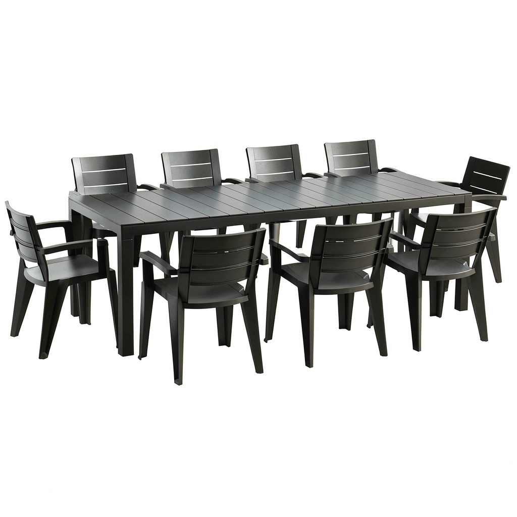 Set Tavolo da Giardino Allungabile con 10 Sedie in Plastica, Nero