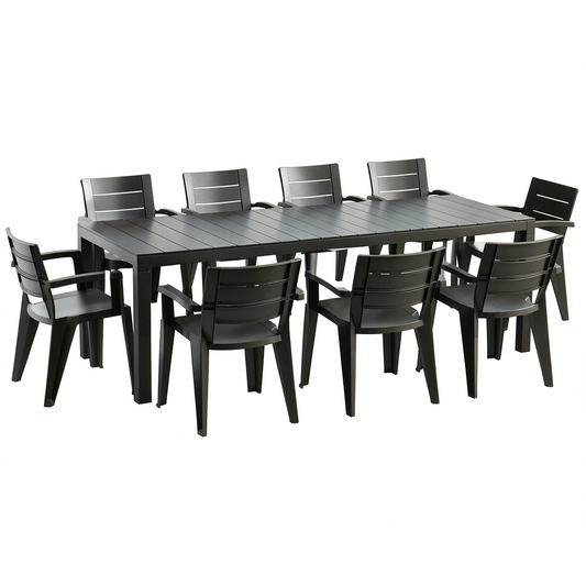 Set Tavolo da Giardino Allungabile con 10 Sedie in Plastica, Nero