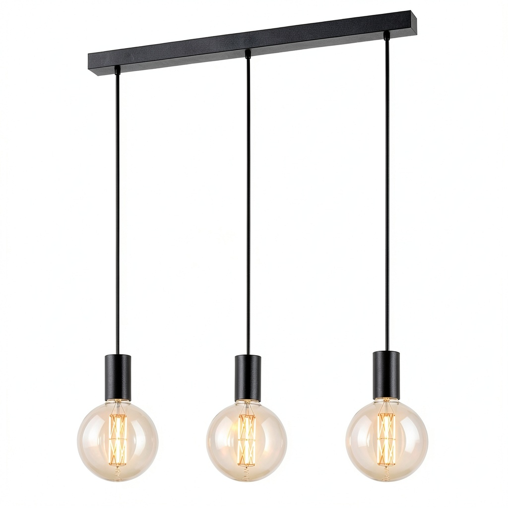 Lampadario a Sospensione Eglo Pozueta, Design Industriale Vintage a 3 Luci, Acciaio Nero, Attacco E27, L 84 cm