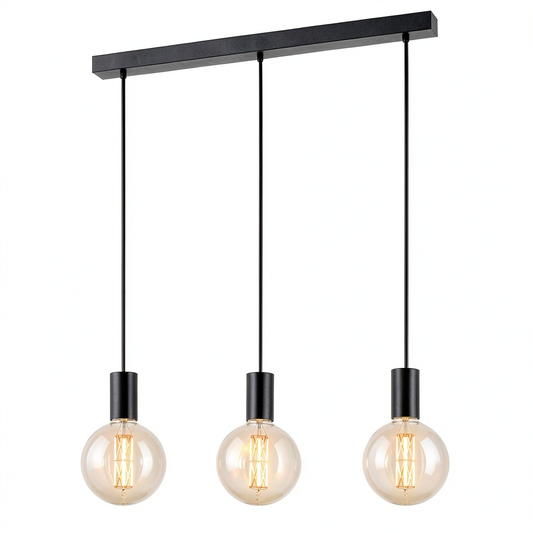 Lampadario a Sospensione Eglo Pozueta, Design Industriale Vintage a 3 Luci, Acciaio Nero, Attacco E27, L 84 cm