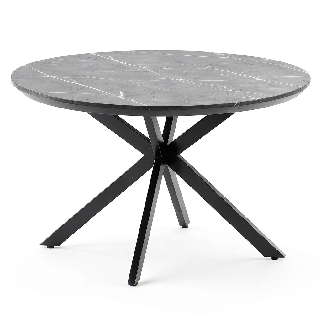 Tavolo Rotondo Moderno per Pranzo, Grigio Scuro, 120 cm con Gambe in Metallo Nero