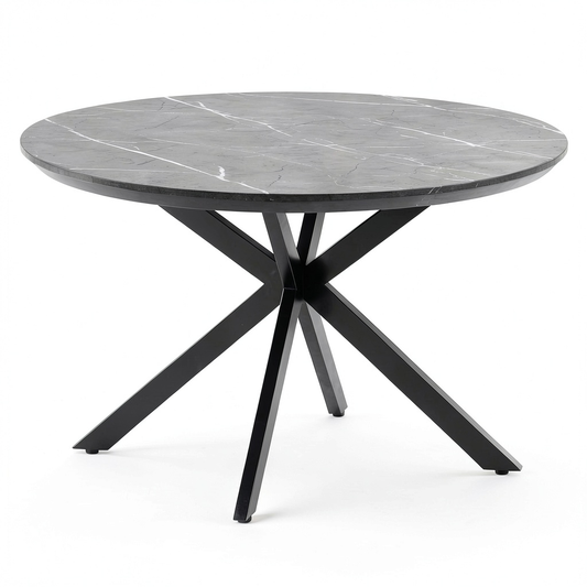 Tavolo Rotondo Moderno per Pranzo, Grigio Scuro, 120 cm con Gambe in Metallo Nero