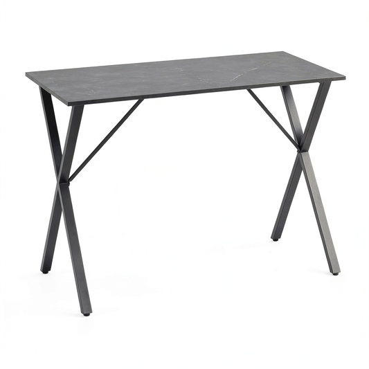 Tavolo Bar Moderno in Legno e Acciaio Effetto Marmo Nero 120x60x102 cm