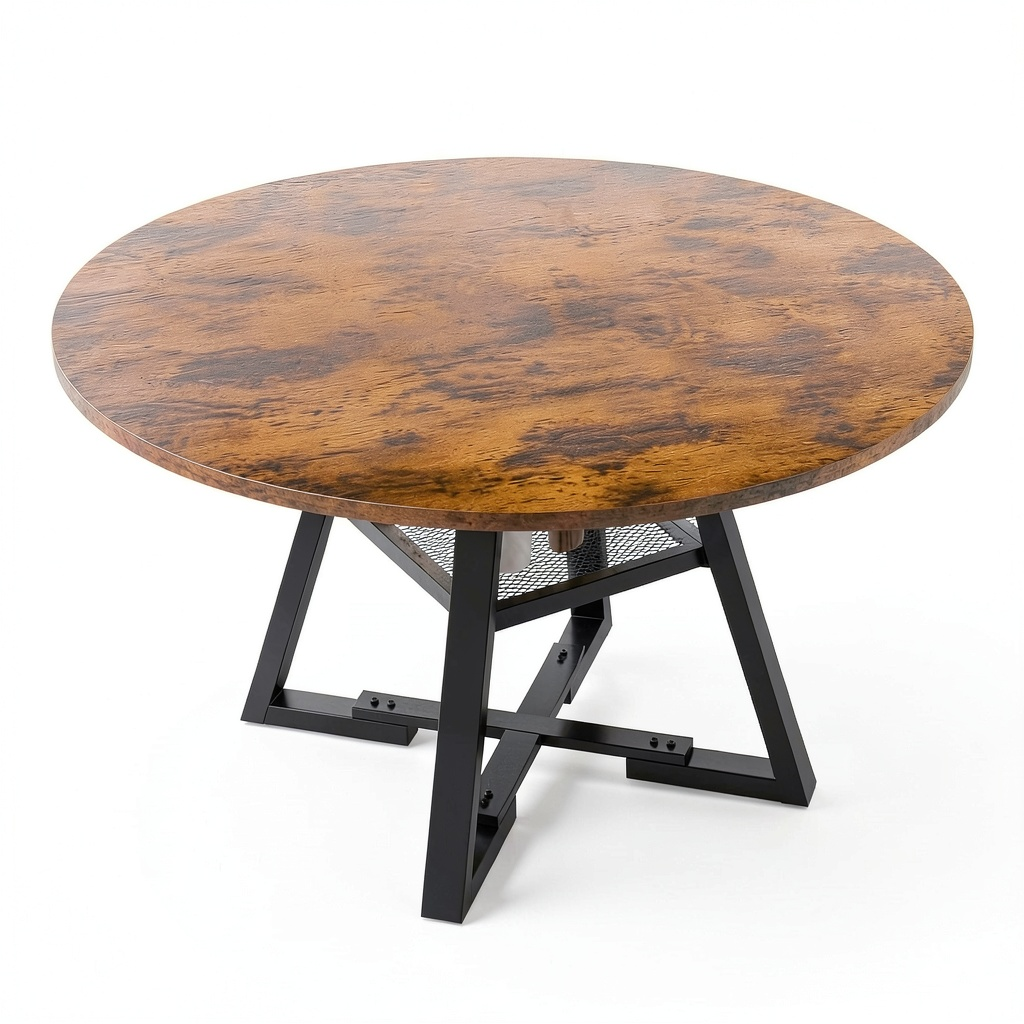 Tavolo Rotondo 120cm con Gambe in Metallo e Ripiano in Legno, Ideale per Sala da Pranzo e Cucina