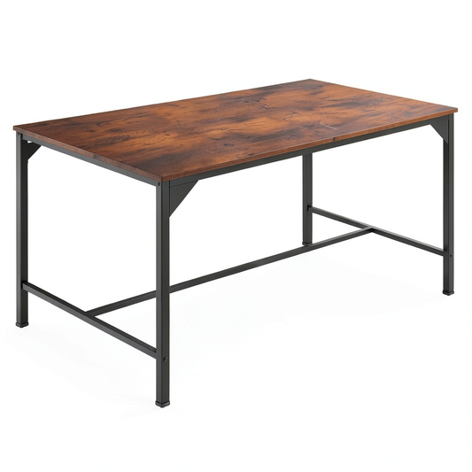 Tavolo da pranzo moderno in legno scuro e acciaio, design industriale, 120x75 cm