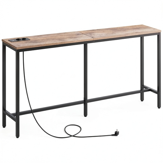 Tavolino da Ingresso Industriale con USB, 180 cm, Grigio