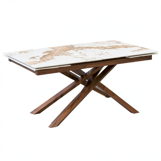 Tavolo Da Pranzo Allungabile in Gres Effetto Marmo con Gambe in Bronzo 160-240x90x75 cm