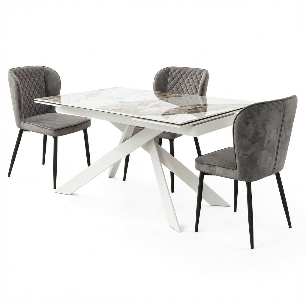 Tavolo allungabile in vetroceramica effetto marmo bianco 160-240 cm KONTE.DESIGN