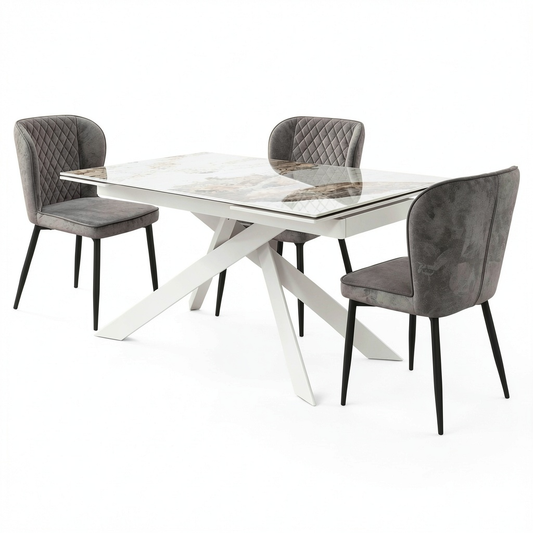 Tavolo allungabile in vetroceramica effetto marmo bianco 160-240 cm KONTE.DESIGN