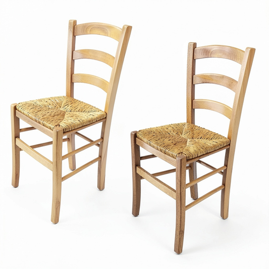 Tommychairs - Set di 2 Sedie Venezia in Legno di Faggio Naturale con Seduta in Paglia per Cucina e Sala