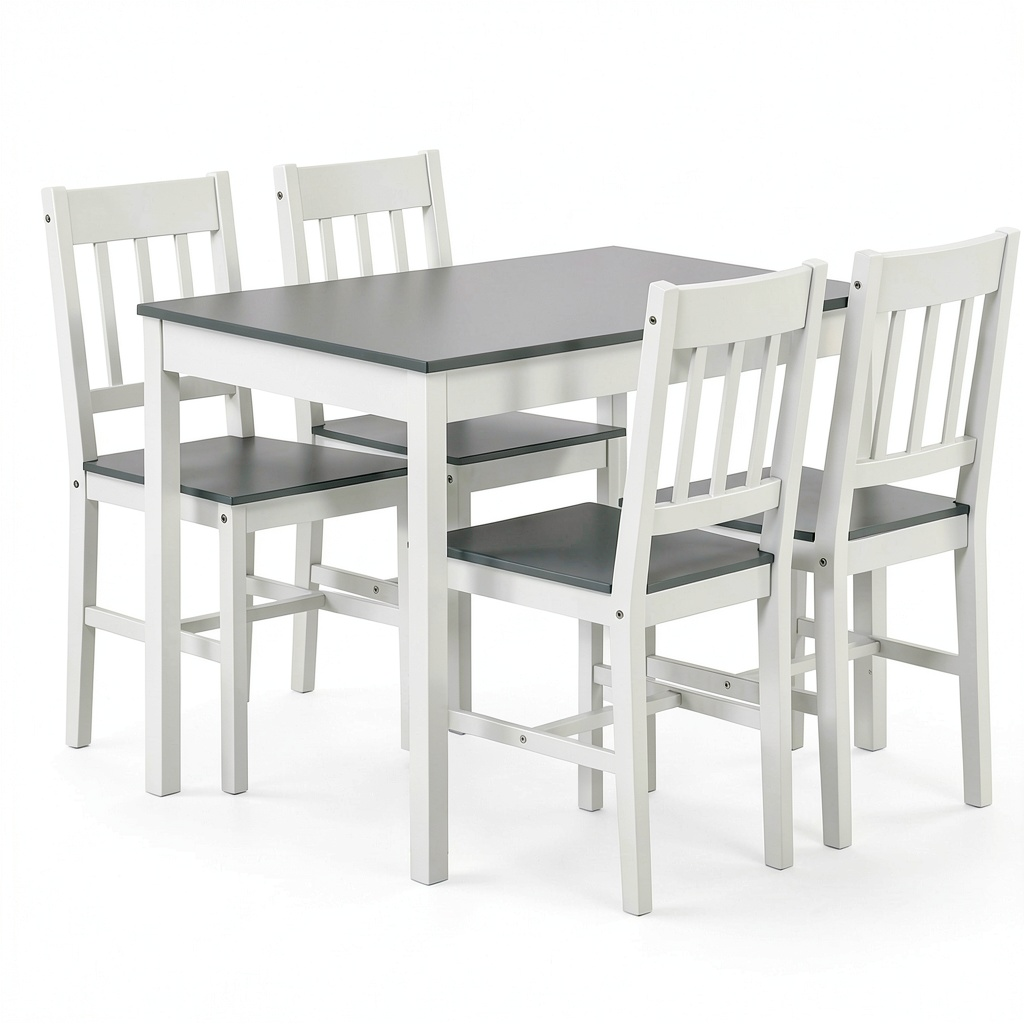 Set da Pranzo H.J WeDoo con Tavolo e 4 Sedie, Bianco e Grigio, 108x65x73 cm