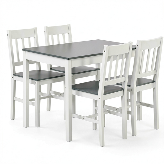 Set da Pranzo H.J WeDoo con Tavolo e 4 Sedie, Bianco e Grigio, 108x65x73 cm