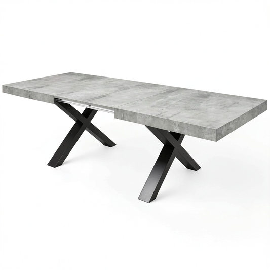 Tavolo Allungabile Pantaleo con Gambe Incrociate, Stile Moderno, Grigio Cemento, 180x90x76 cm