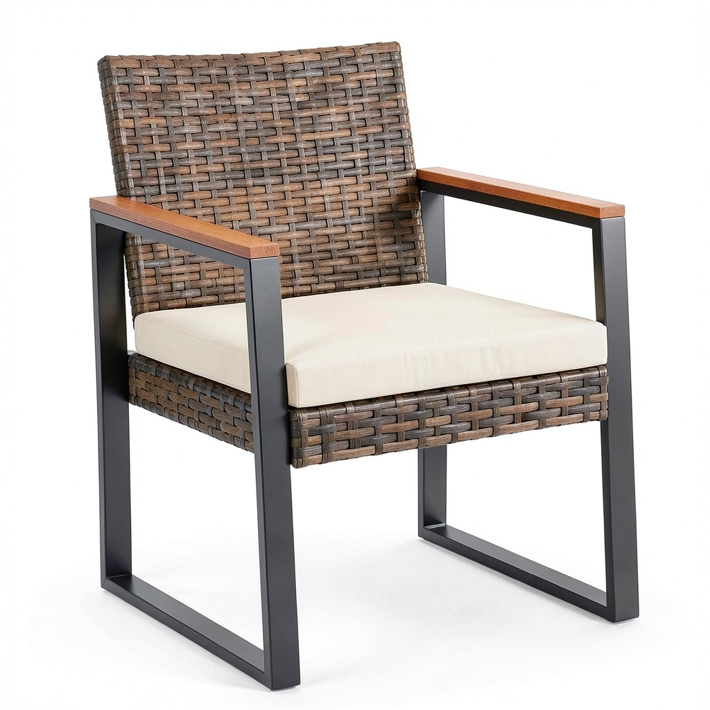 Set Salotto da Giardino 3 Pezzi in Rattan e Metallo per 2 Persone, Include Tavolino, Sedie e Cuscini (Bianco)