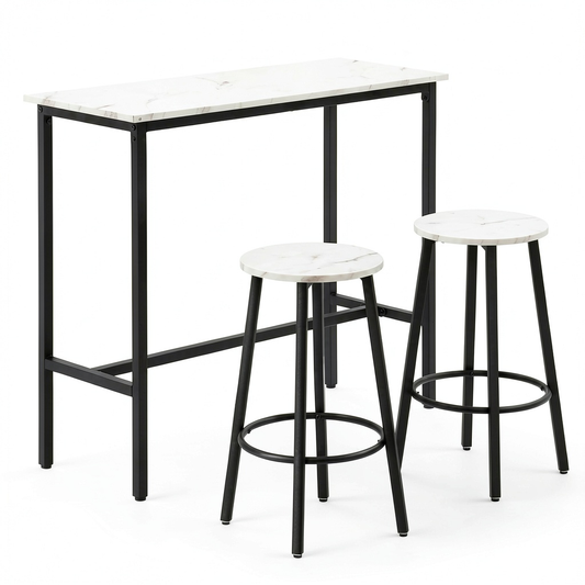 Set Completo Tavolo e Sgabelli da Bar in MDF e Acciaio per Sala da Pranzo, Bianco/Nero
