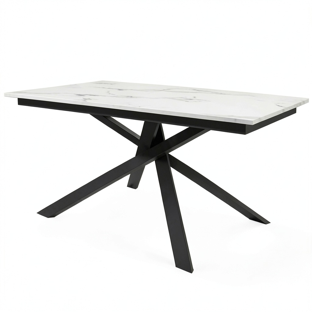 Tavolo da Pranzo Estensibile in Legno e Acciaio, Nero Marmo, 140-200 cm