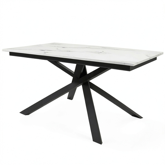Tavolo da Pranzo Estensibile in Legno e Acciaio, Nero Marmo, 140-200 cm