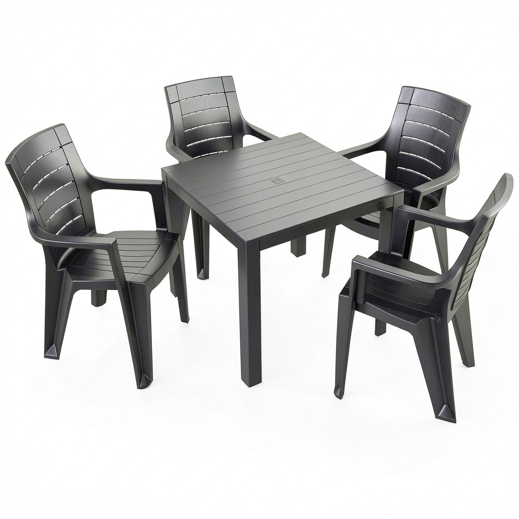 Set da Giardino in Resina: Tavolo Quadrato 80x80 cm con 4 Sedie Antracite