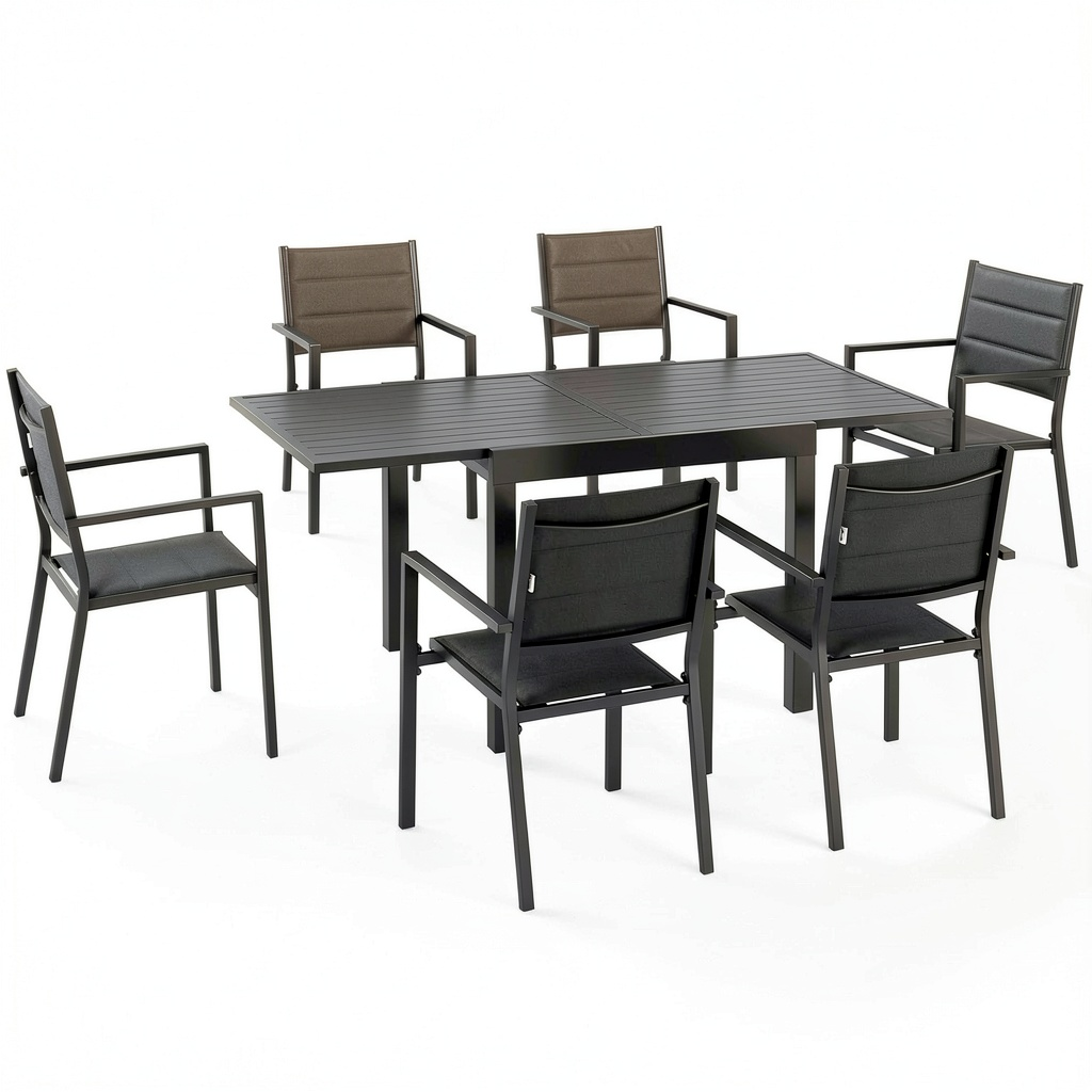 Set da Giardino in Alluminio 7 Pezzi con Tavolo Estensibile e Sedie Traspiranti, Grigio
