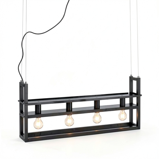 Lampada a sospensione industriale nera a 4 luci per soggiorno e cucina - L 100 cm
