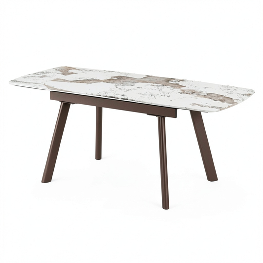 Cribel Tavolo da Pranzo Allungabile in Gres, Marmo Lucido e Gambe Bronzo, 140-210x90x76 cm