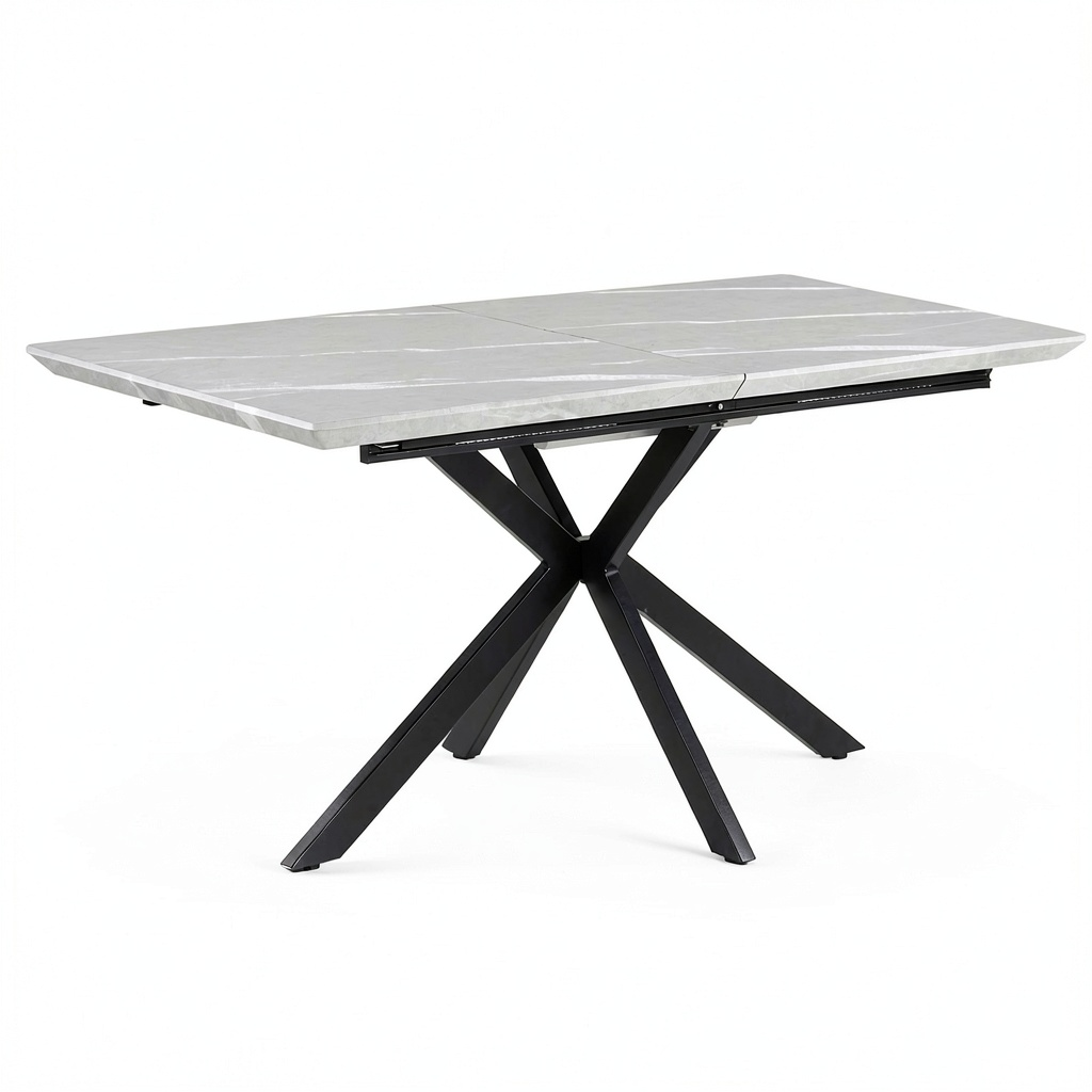 Tavolo Da Pranzo Estensibile in MDF con Gambe Incrociate in Metallo Grigio Scuro