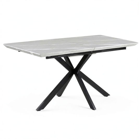 Tavolo Da Pranzo Estensibile in MDF con Gambe Incrociate in Metallo Grigio Scuro