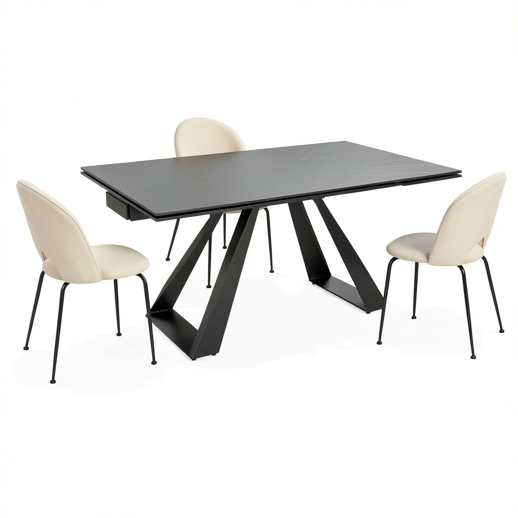 Tavolo Allungabile Adriano in Ceramica Nero Oro con Gambe in Metallo, 160x90x76 cm