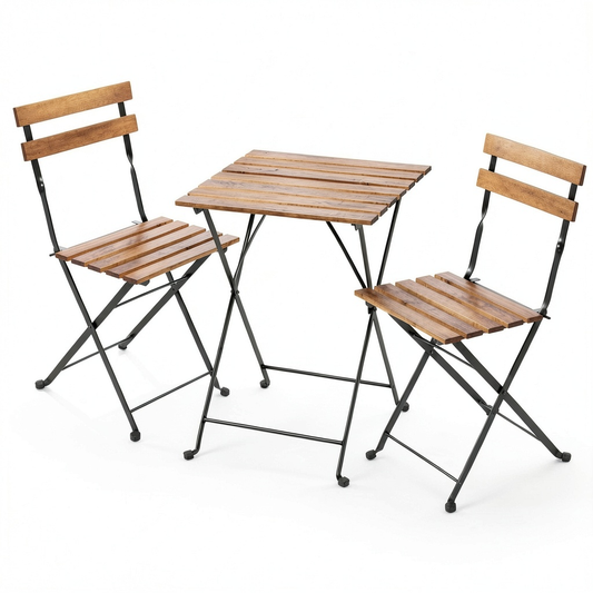 Bistro Set Brigros: Tavolo e 2 Sedie in Acacia Marrone, Portatile ed Elegante